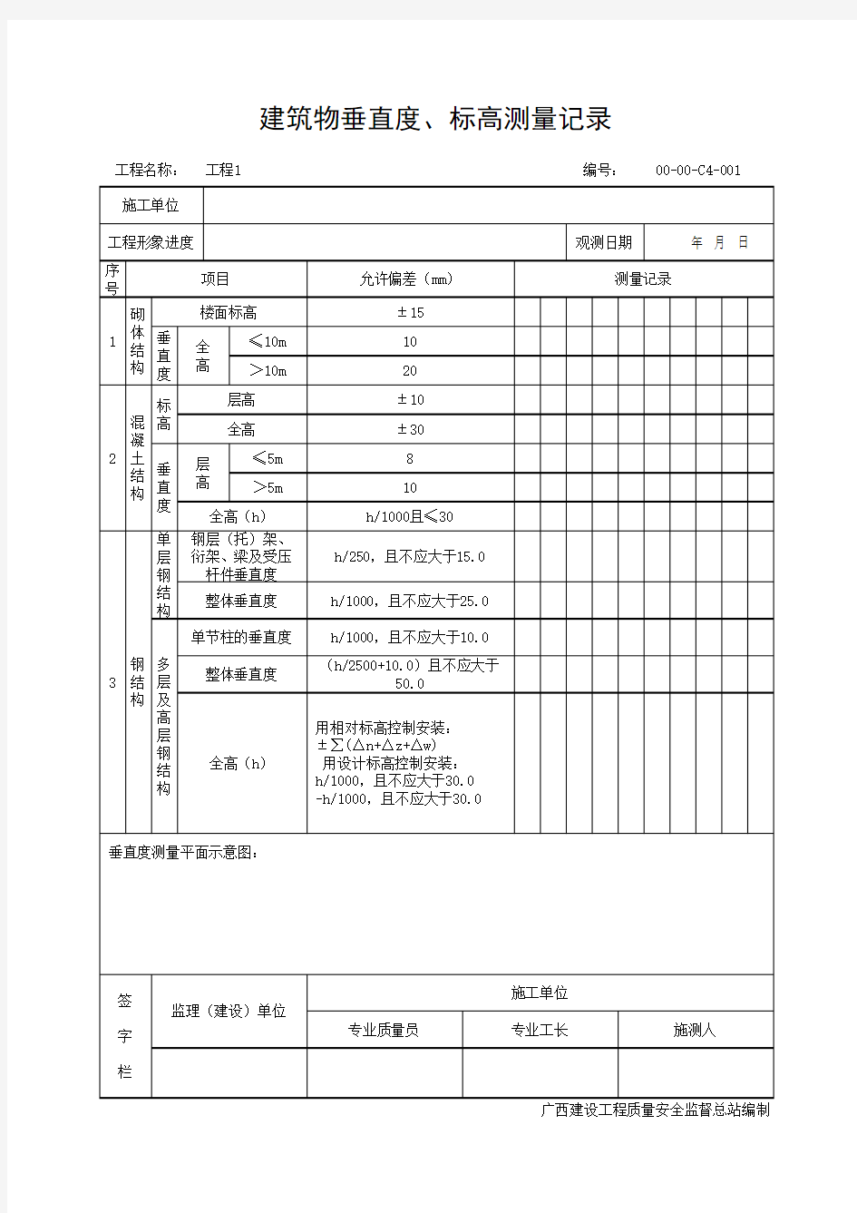 建筑物垂直度、标高测量记录(最新版)