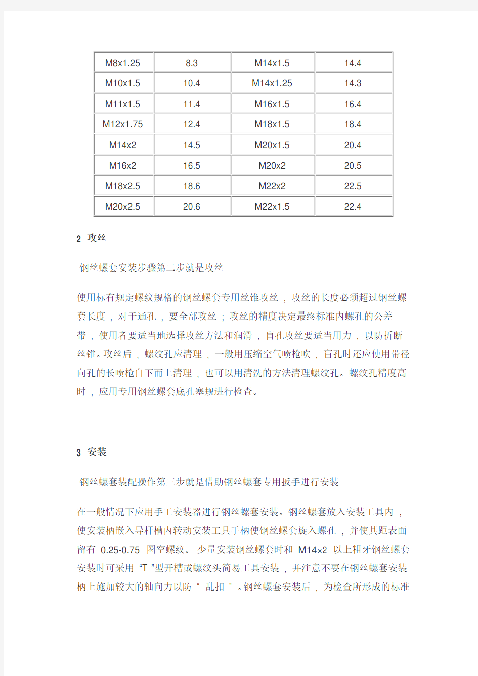 钢丝螺套安装步骤及钢丝螺套的使用方法