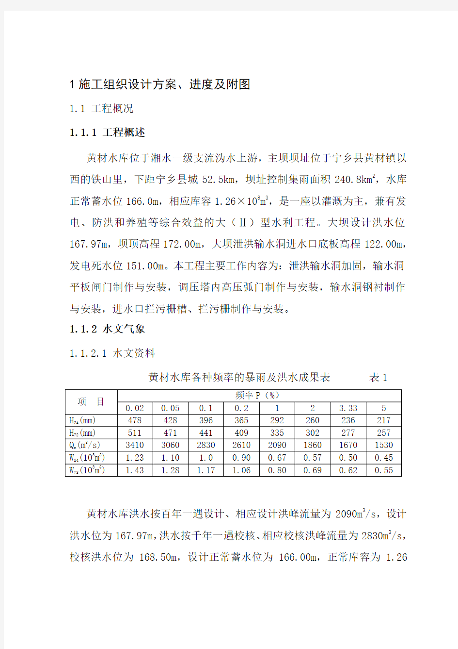 水库施工组织设计方案、进度及附图