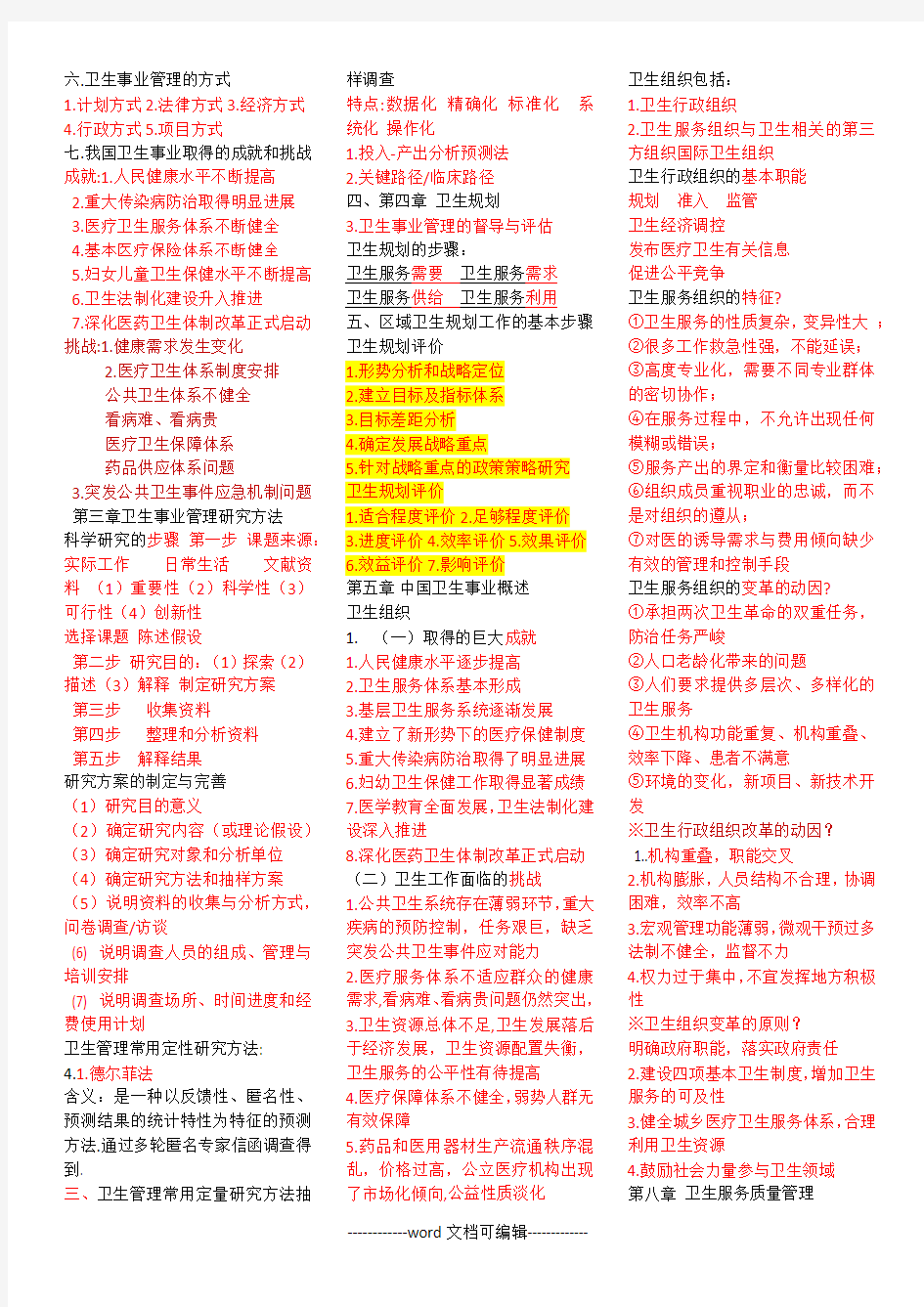 卫生事业管理学考试重点.docx