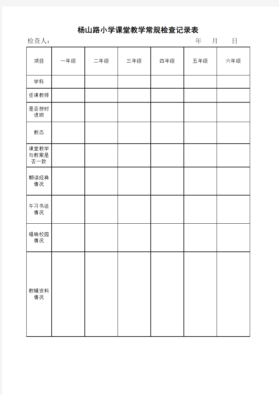 课堂教学常规检查记录表