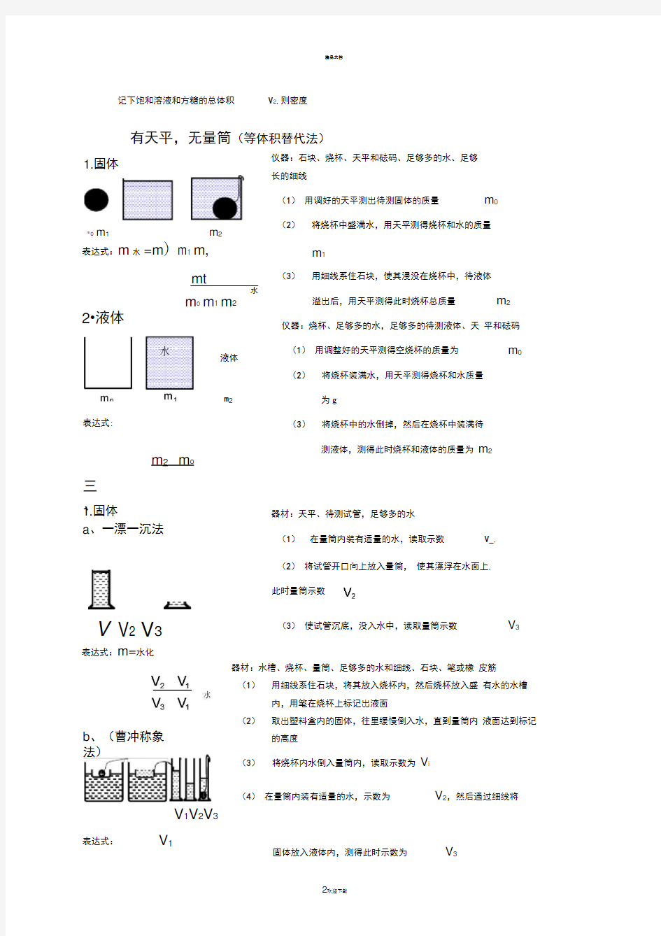 初中物理测密度方法总结