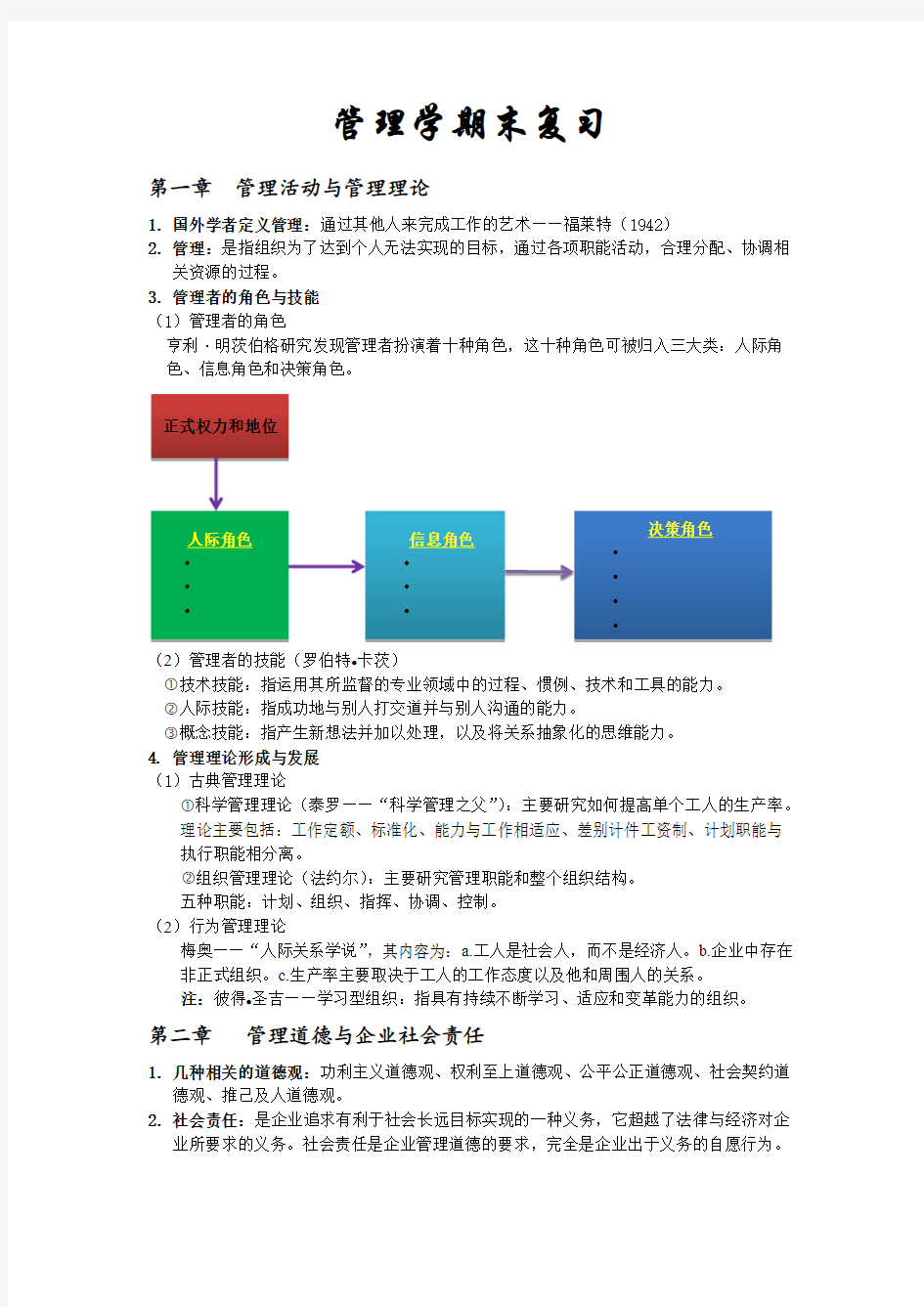 管理学期末复习(重点)复习过程