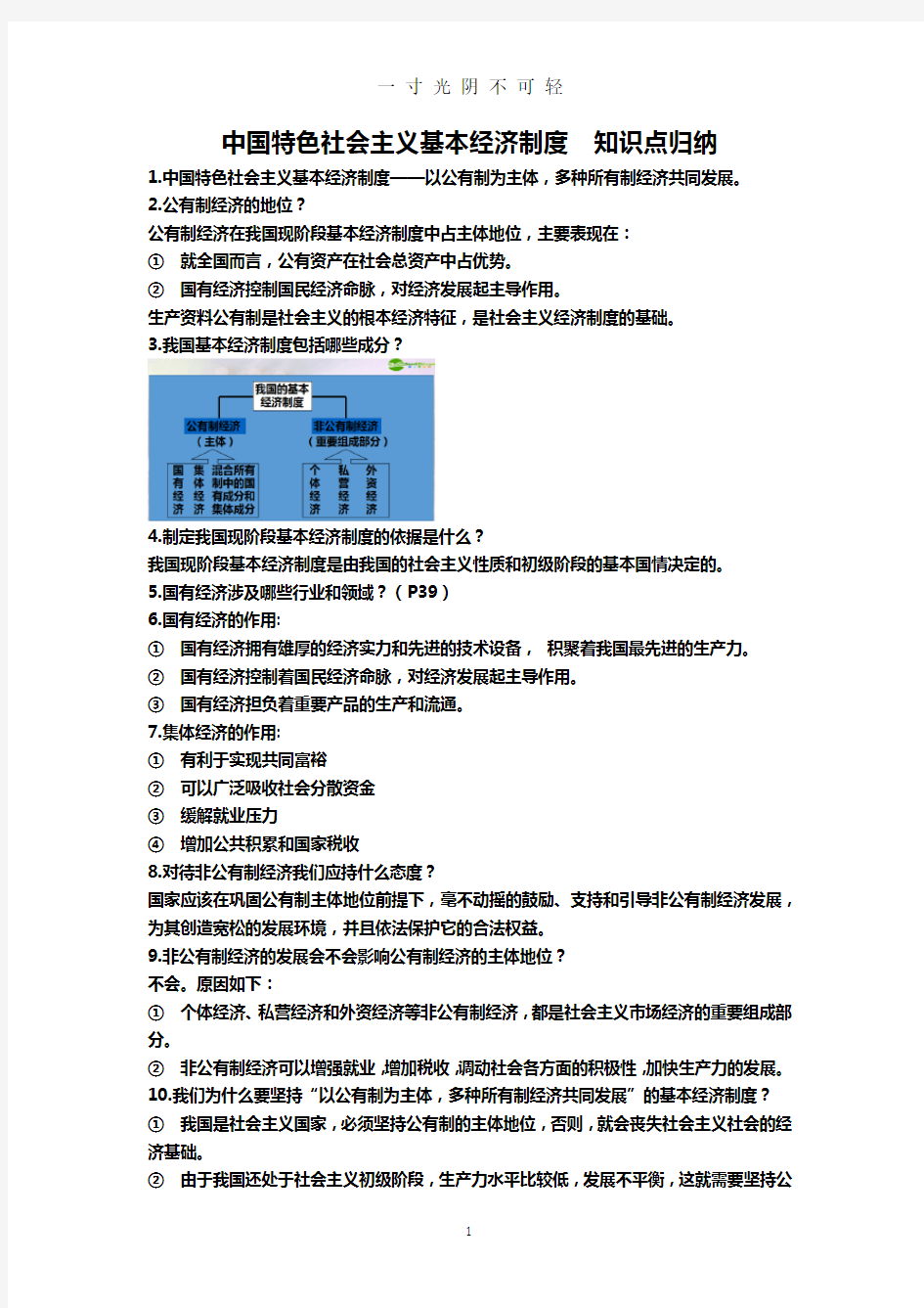 中国特色社会主义基本经济制度  知识点归纳.doc