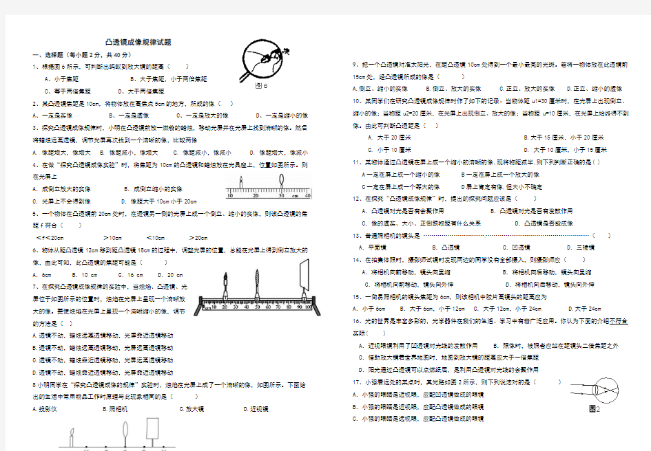 凸透镜成像规律测试题及答案