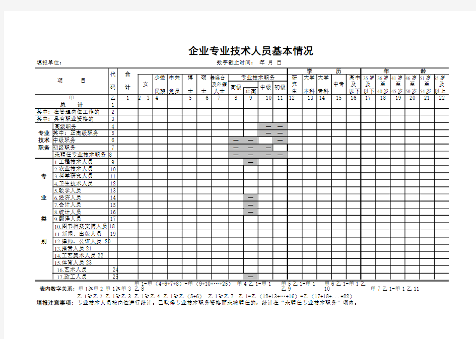 企业专业技术人员基本情况表