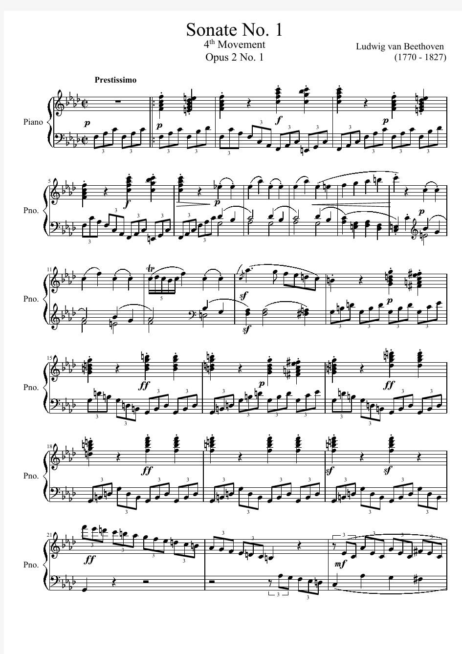 贝多芬第一钢琴奏鸣曲钢琴谱(第四乐章)-Op.2-No.1(高清原版PDF)