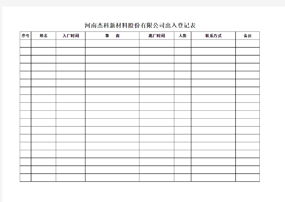 门岗出入登记表