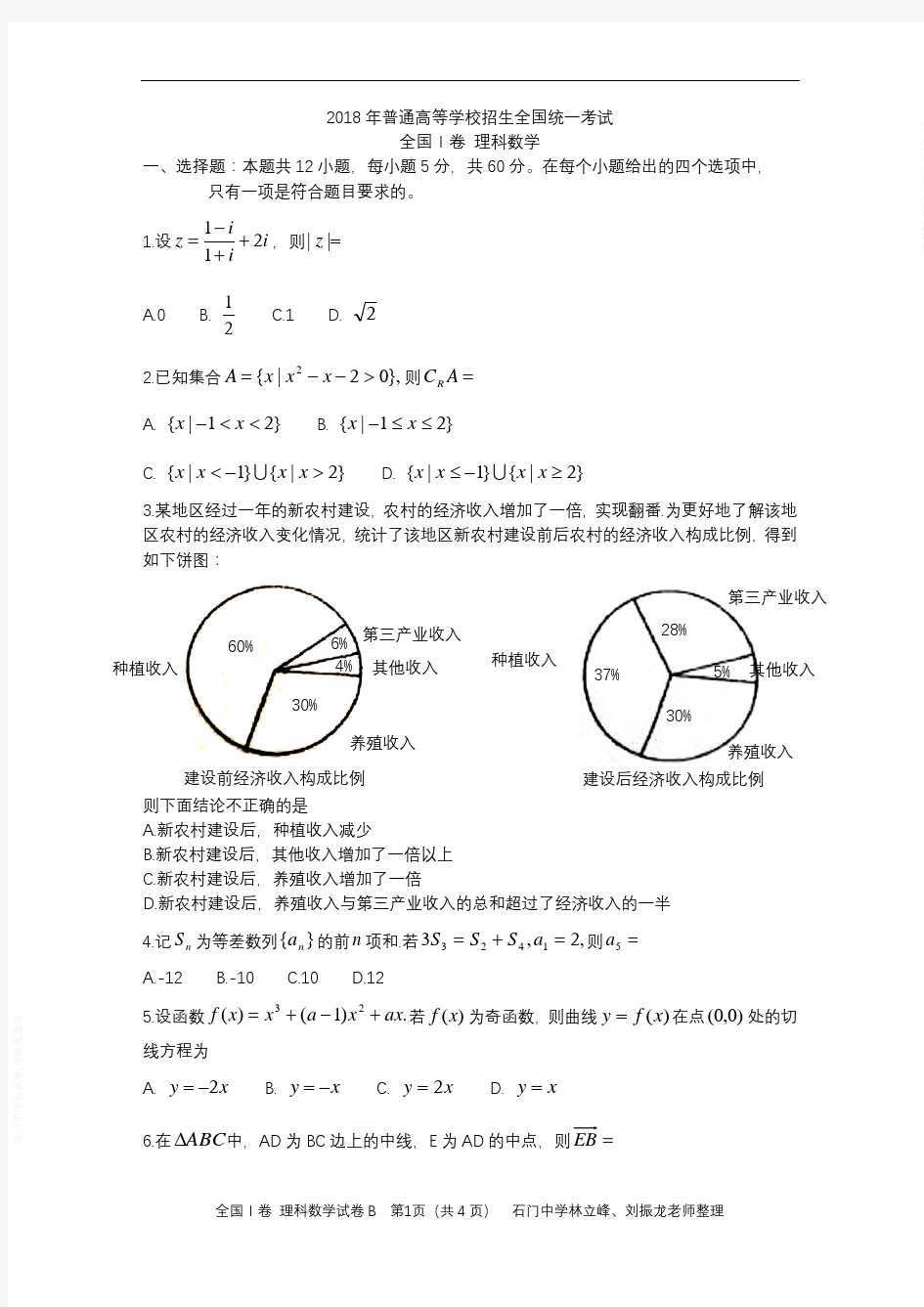 (完整版)2018年高考全国1卷理科数学(word版)