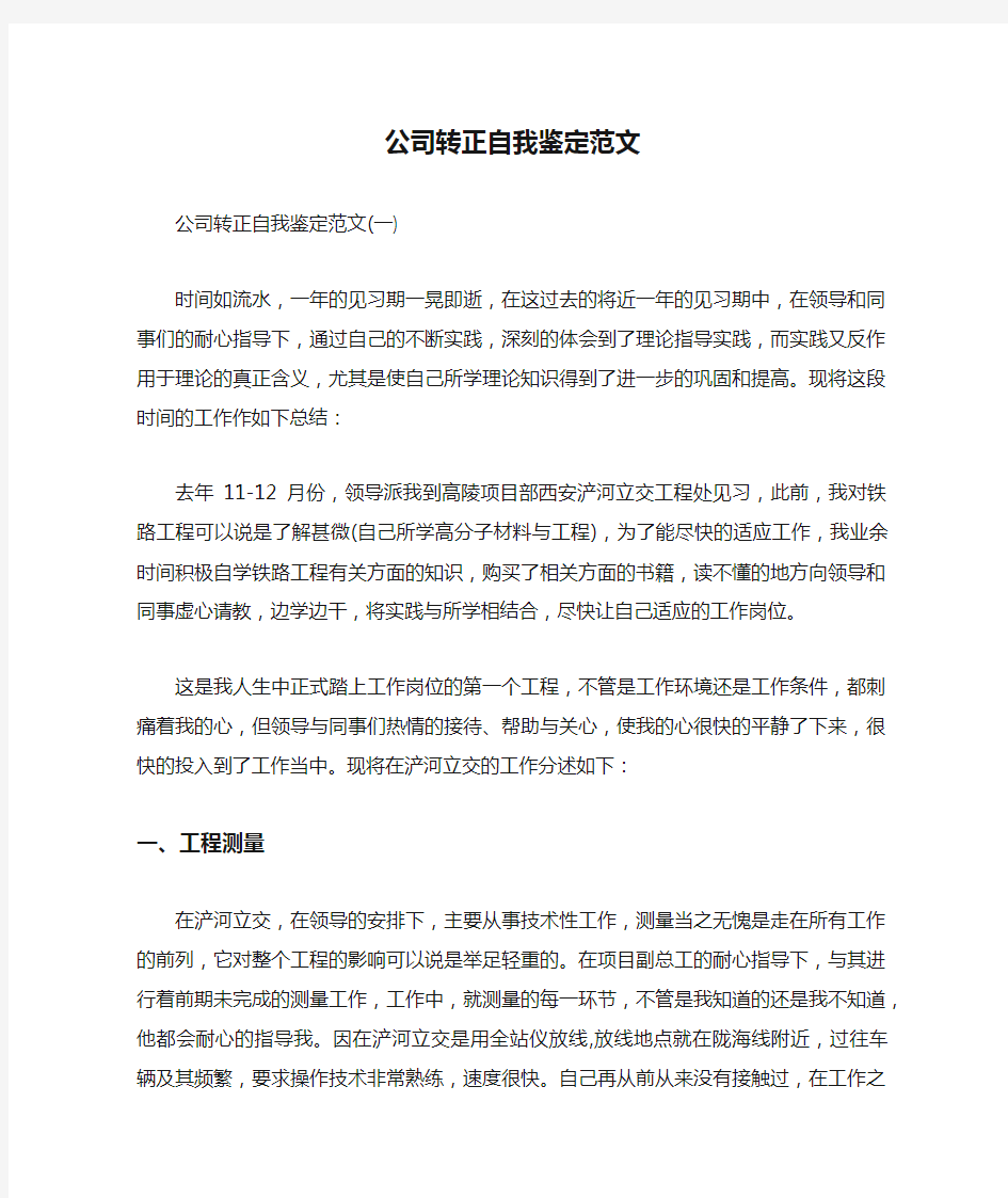 公司转正自我鉴定范文