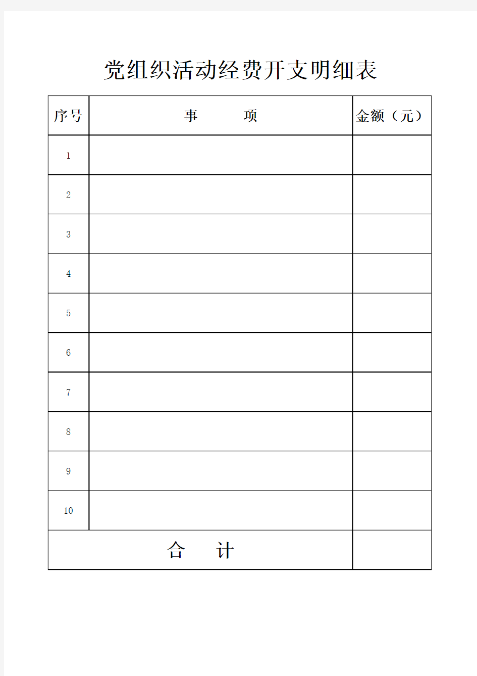 党组织活动经费开支明细表