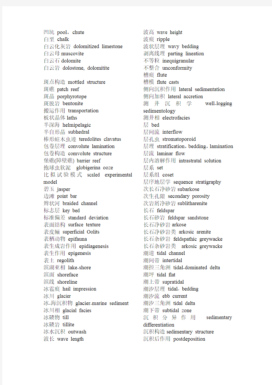 常用沉积学词汇