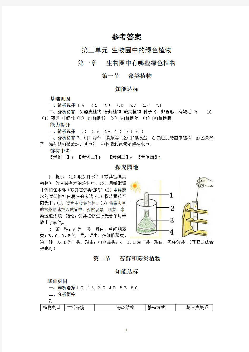 鲁科版七年级下生物综合能力训练答案