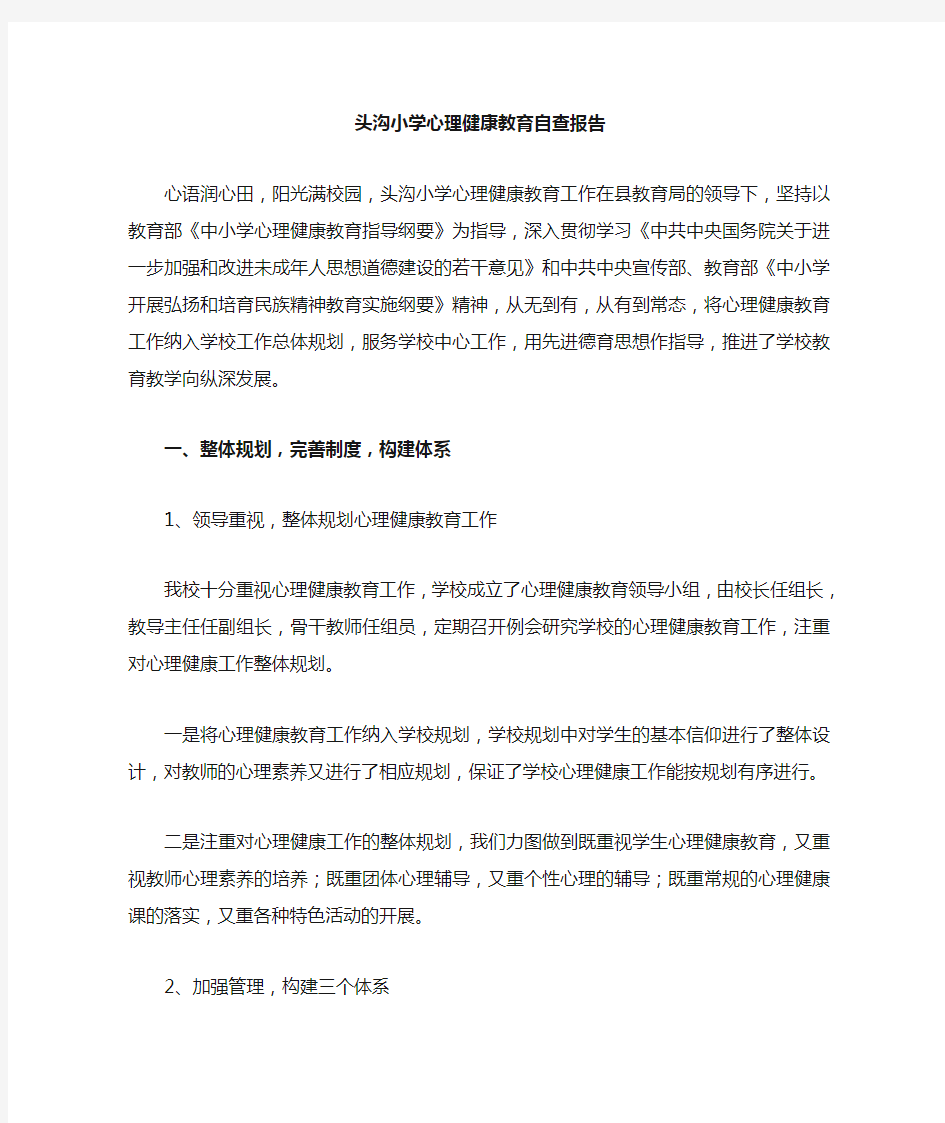 心理健康教育自查报告