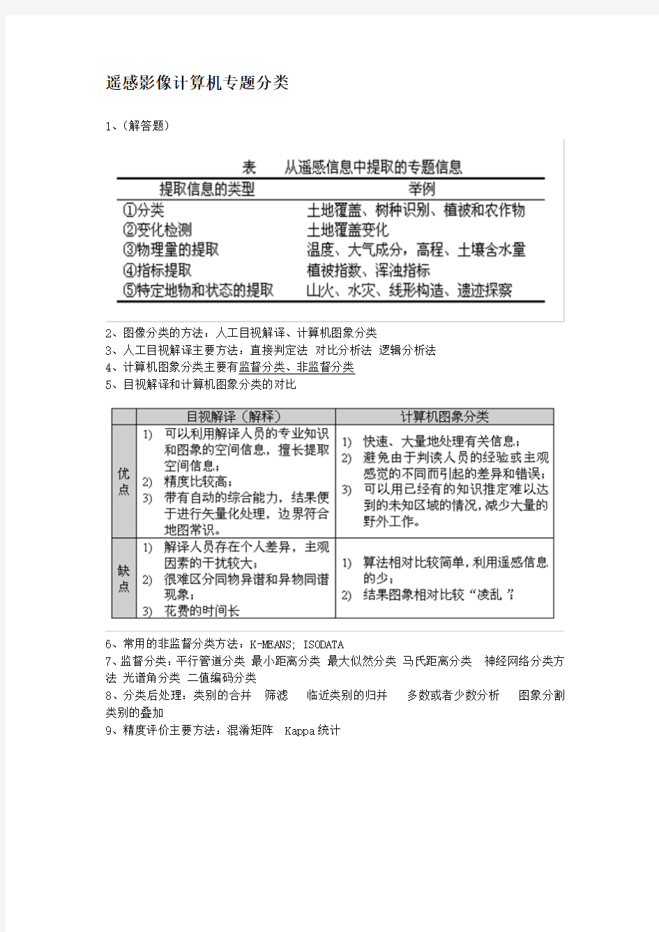 遥感地学分析复习资料