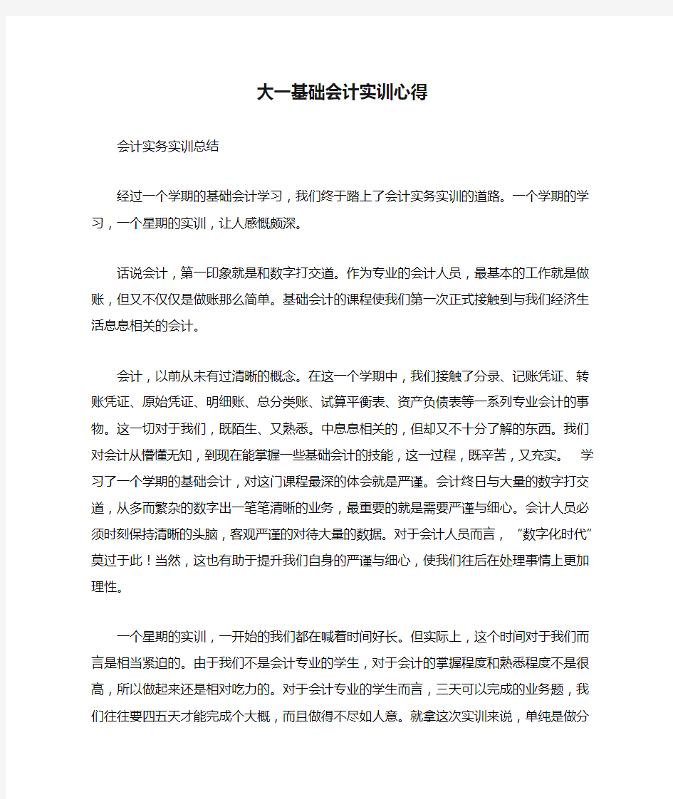 大一基础会计实训心得