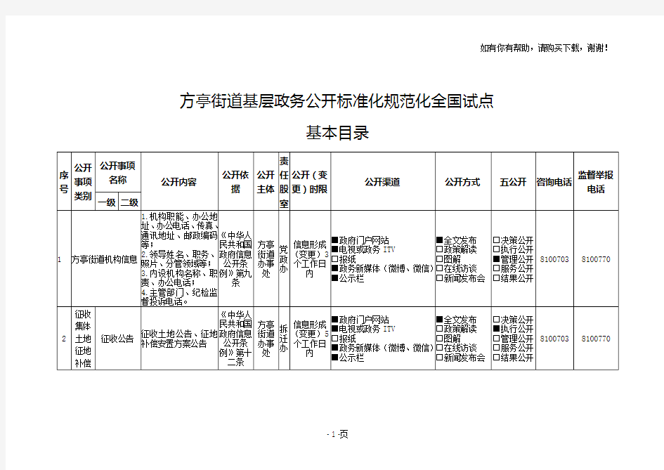 方亭街道基层政务公开标准化规范化全国试点