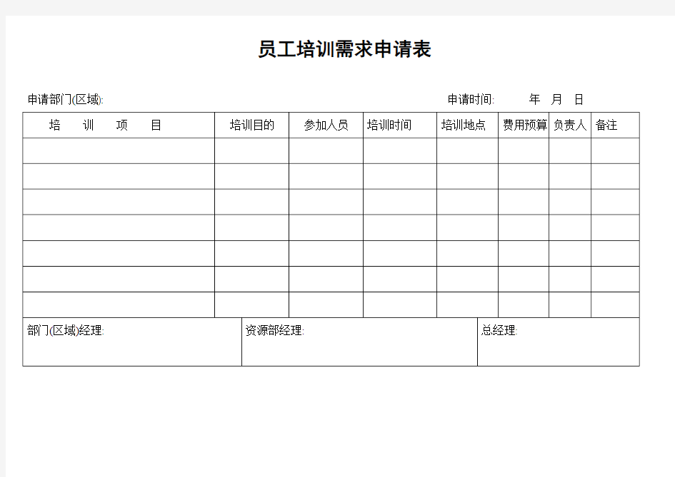 员工培训需求申请表