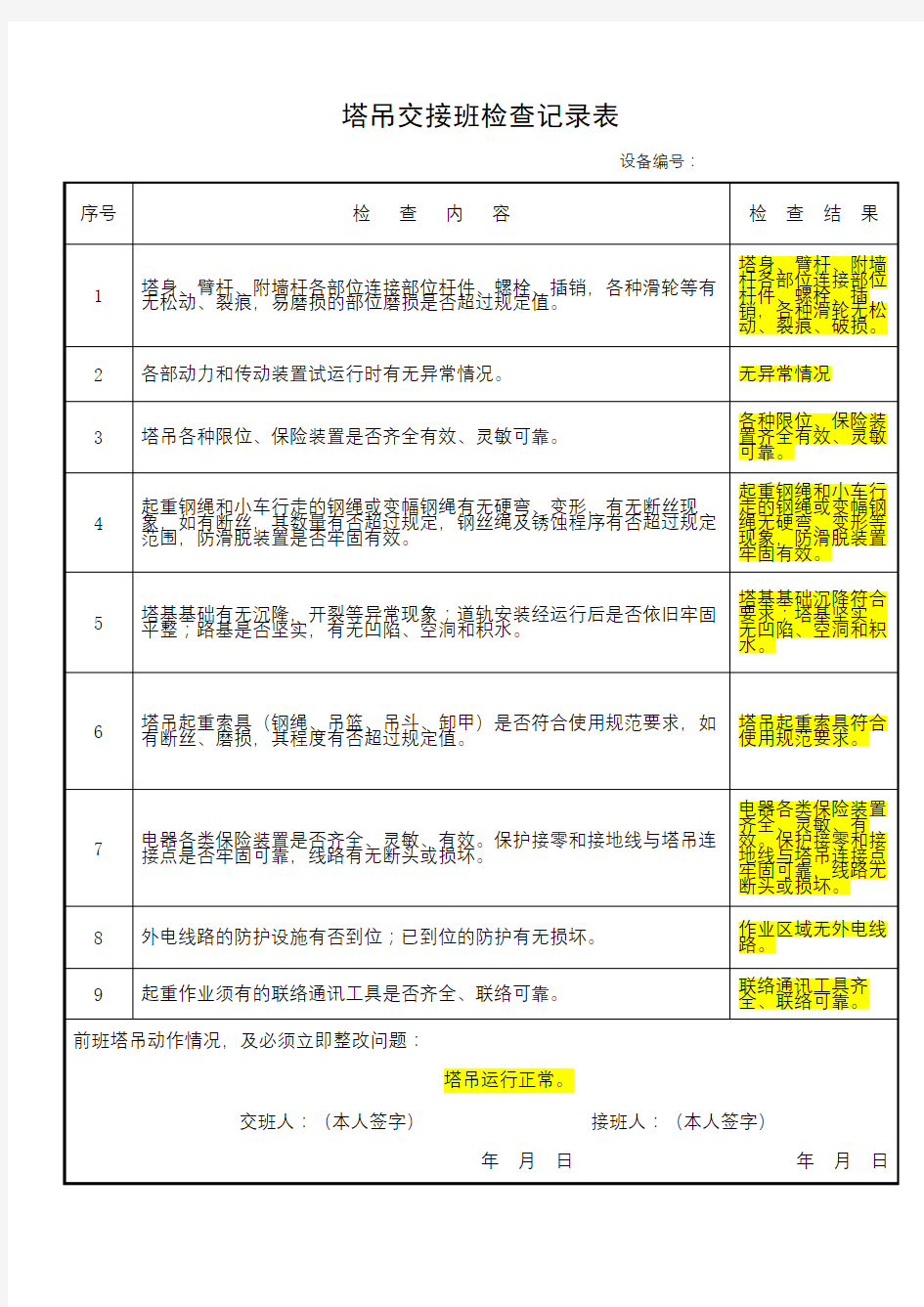 塔吊司机交接班记录(范本)教程文件