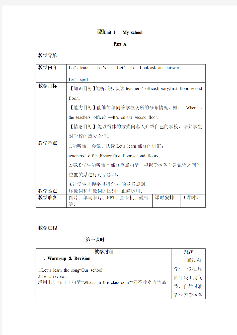 人教版PEP四年级下册英语全册教案