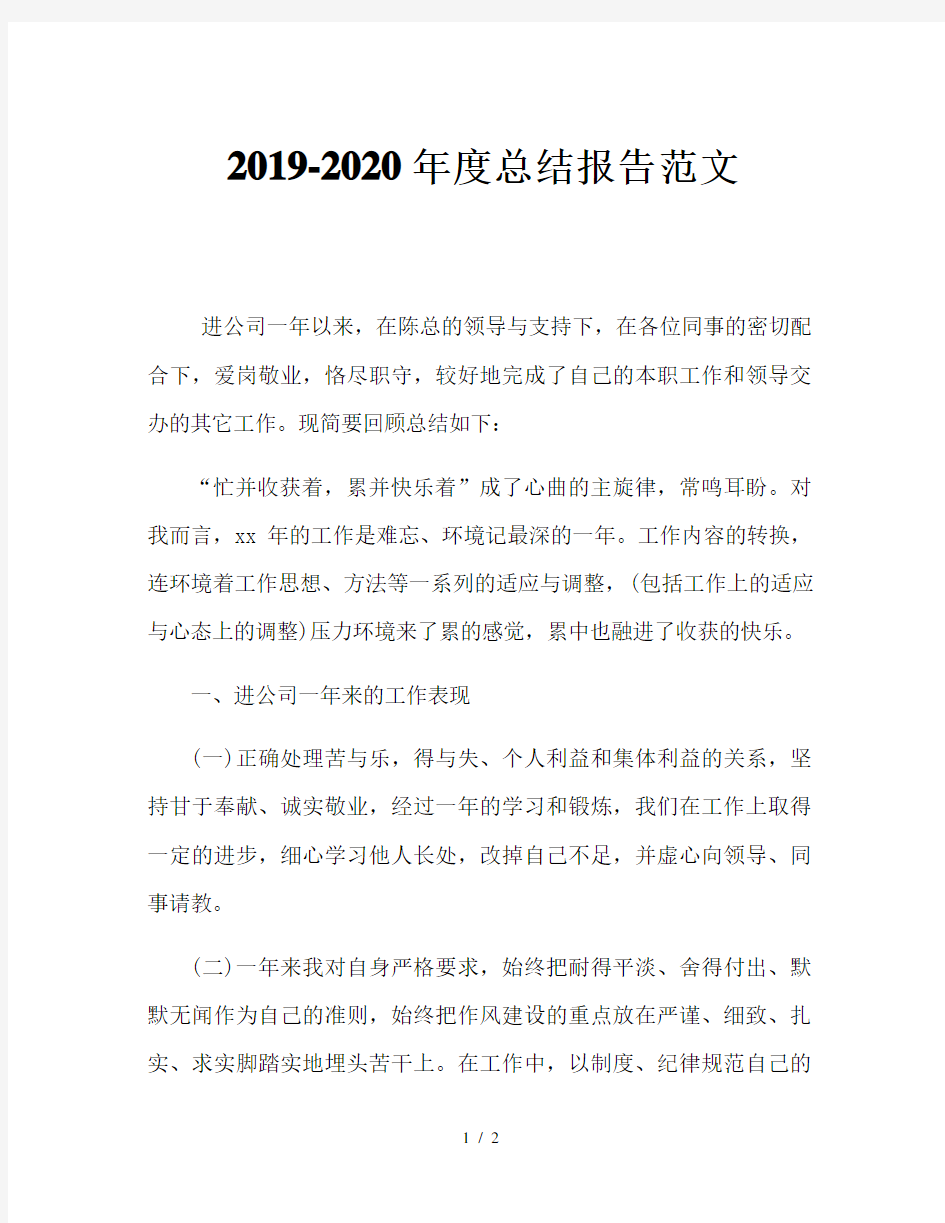 2019-2020年度总结报告范文