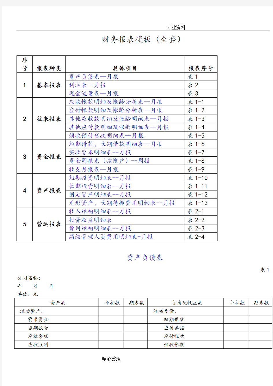 (完整)财务报表模板[全套],推荐文档