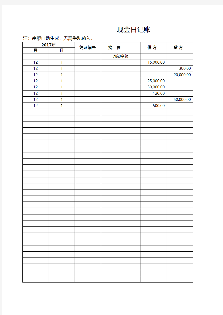 最新Excel表格模板：现金日记账(自动统计)