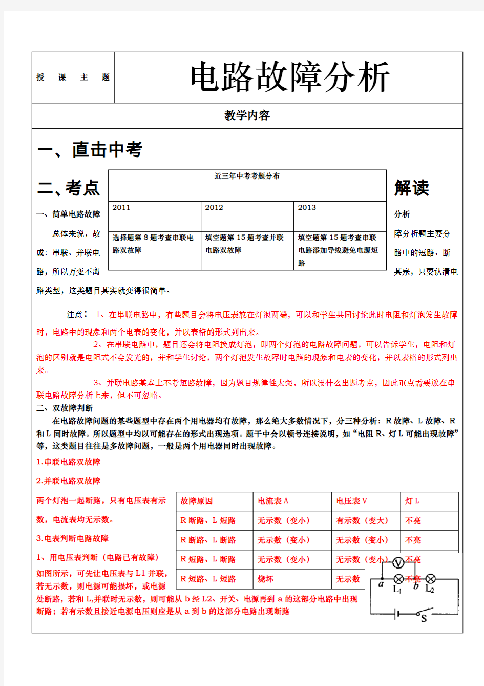 上海中考物理电路故障分析专题有解析