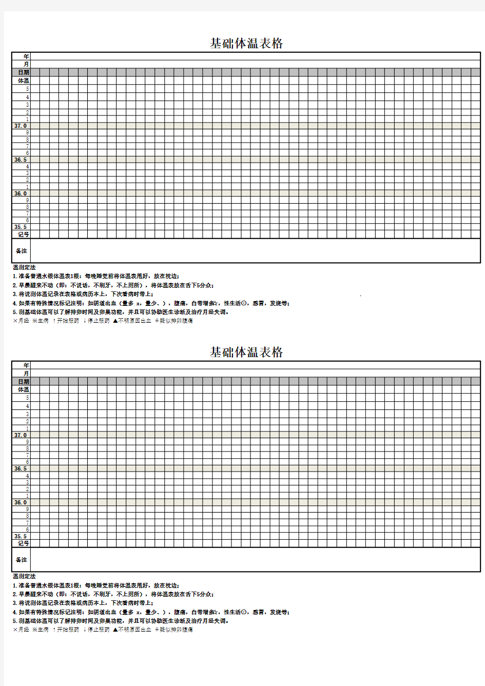 最实用的女性基础体温表(可直接打印)