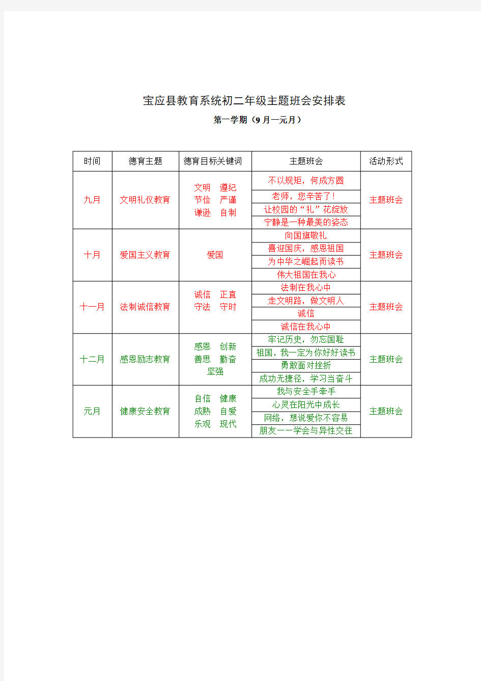 主题班会-主题班会安排表