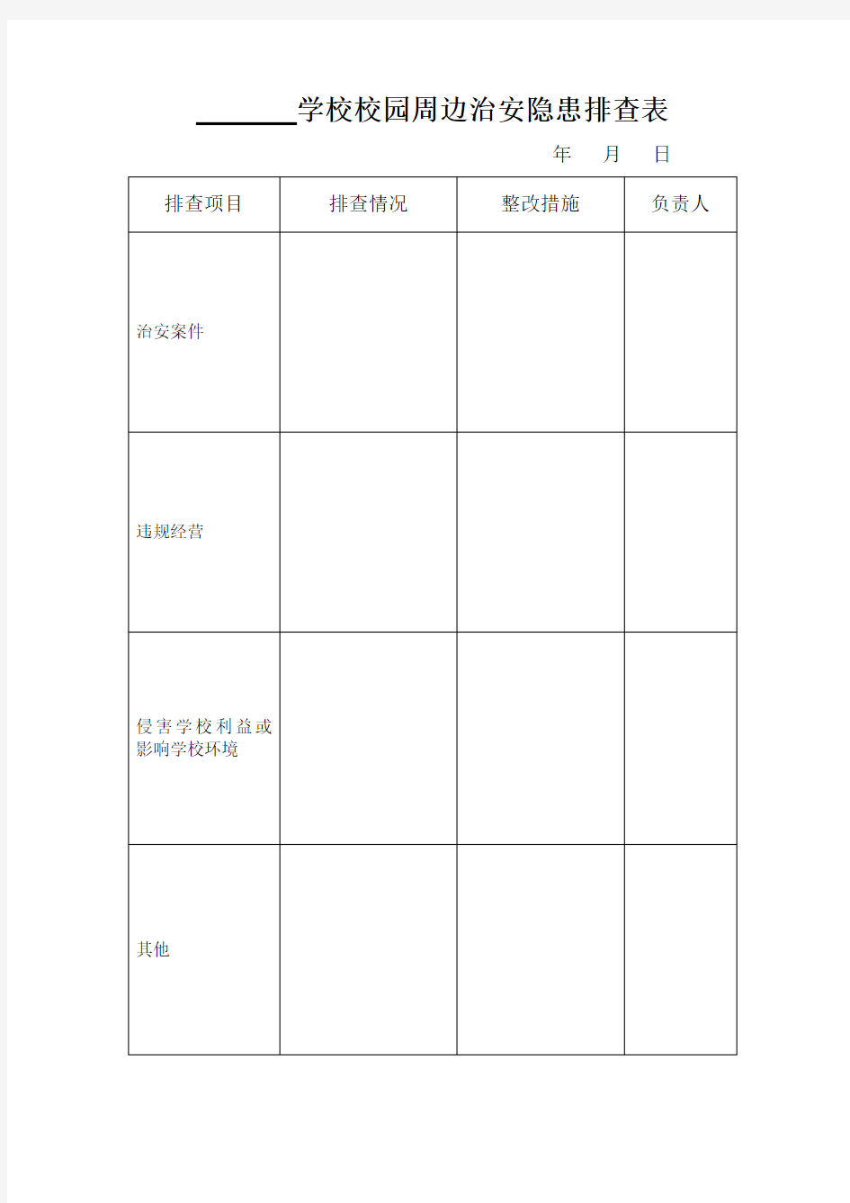 学校校园安全隐患排查表