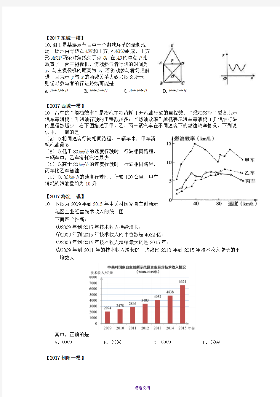 2017北京中考数学一模10题专题