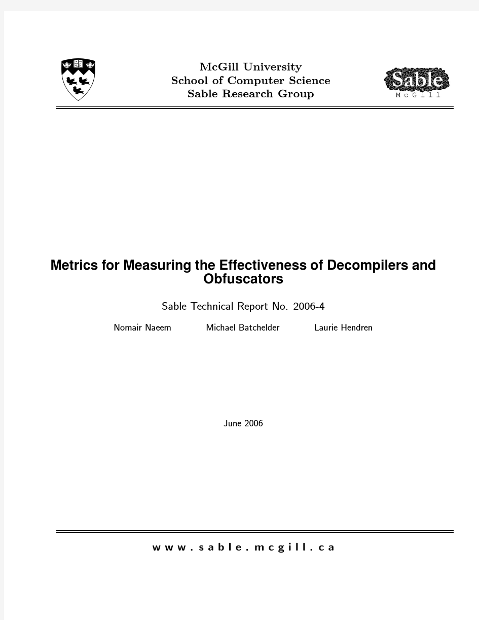 Metrics for Measuring the Effectiveness of Decompilers and