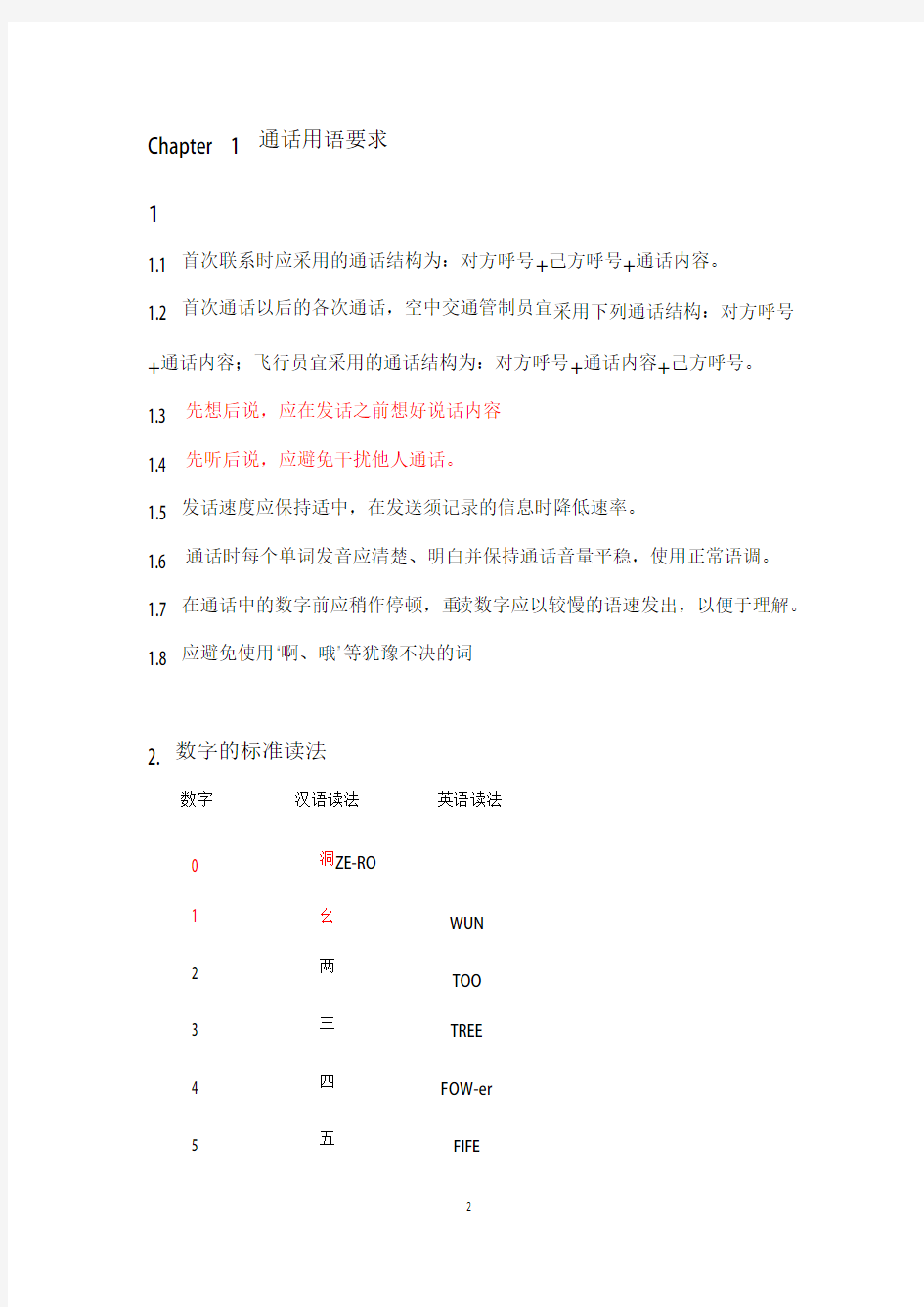 空中交通无线电通话用语范例