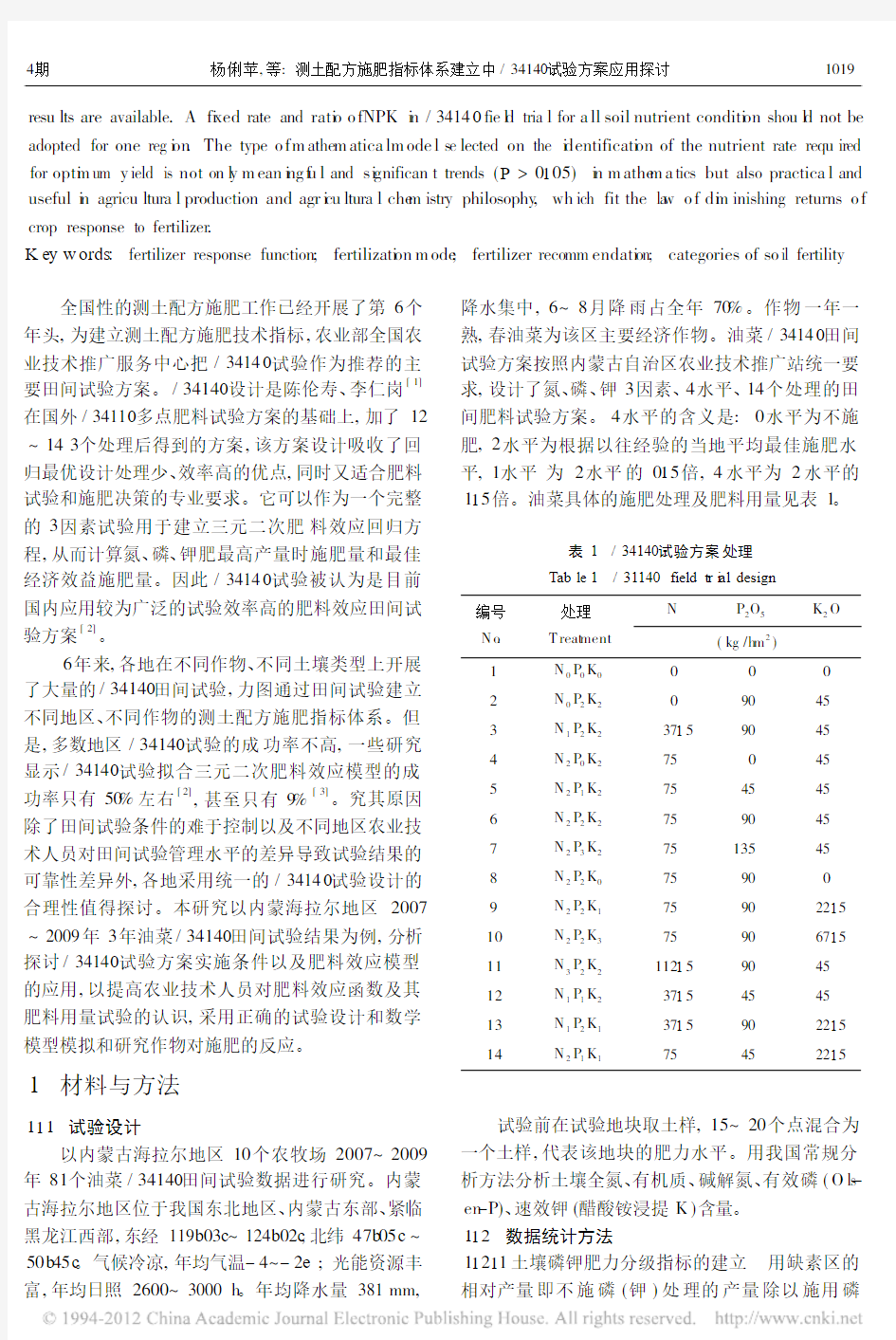 测土配方施肥指标体系建立中_3414_试验_省略_以内蒙古海拉尔地区油菜_341