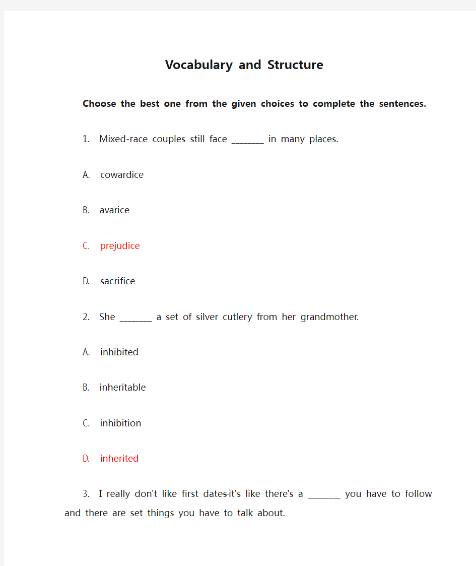 练习100题Vocabulary and Structure