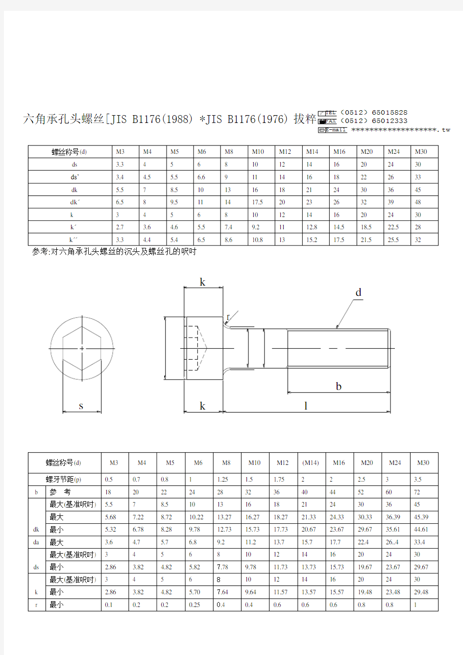 螺丝及沉头孔尺寸规格表