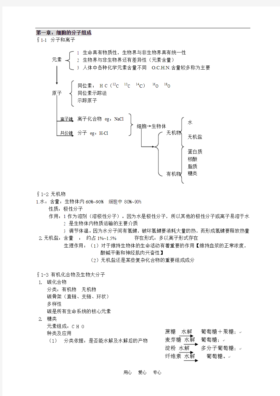 高中高二生物生物《分子与细胞》知识点完全总结必修一