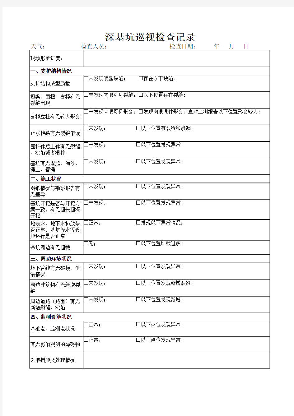 深基坑巡视检查记录表