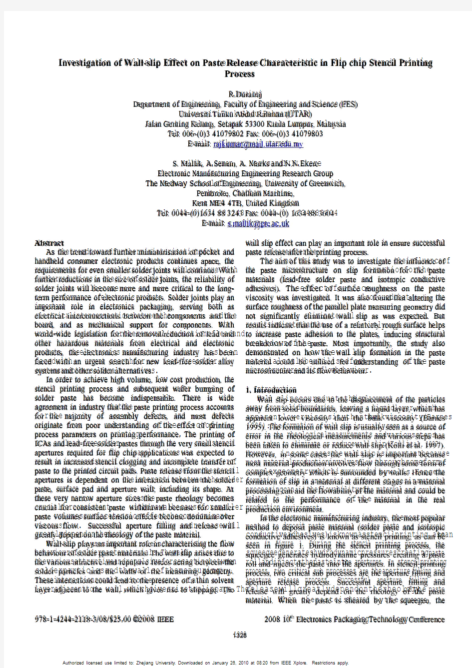 Investigation of Wall-slip Effect on Paste Release Characteristic in Flip chip Stencil Printing Proc