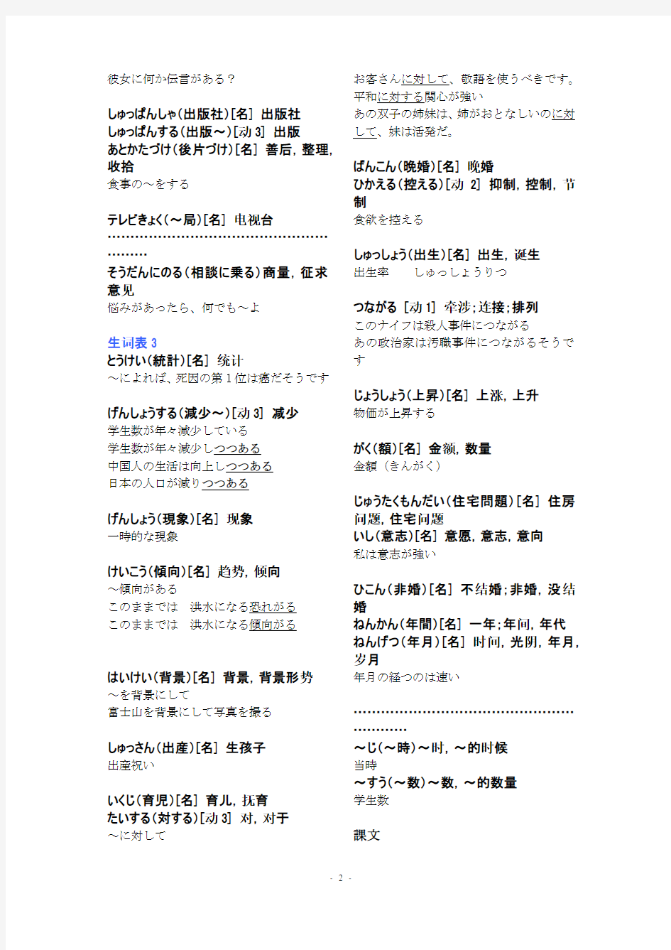 新标准日本语中级单词语法详解第13课