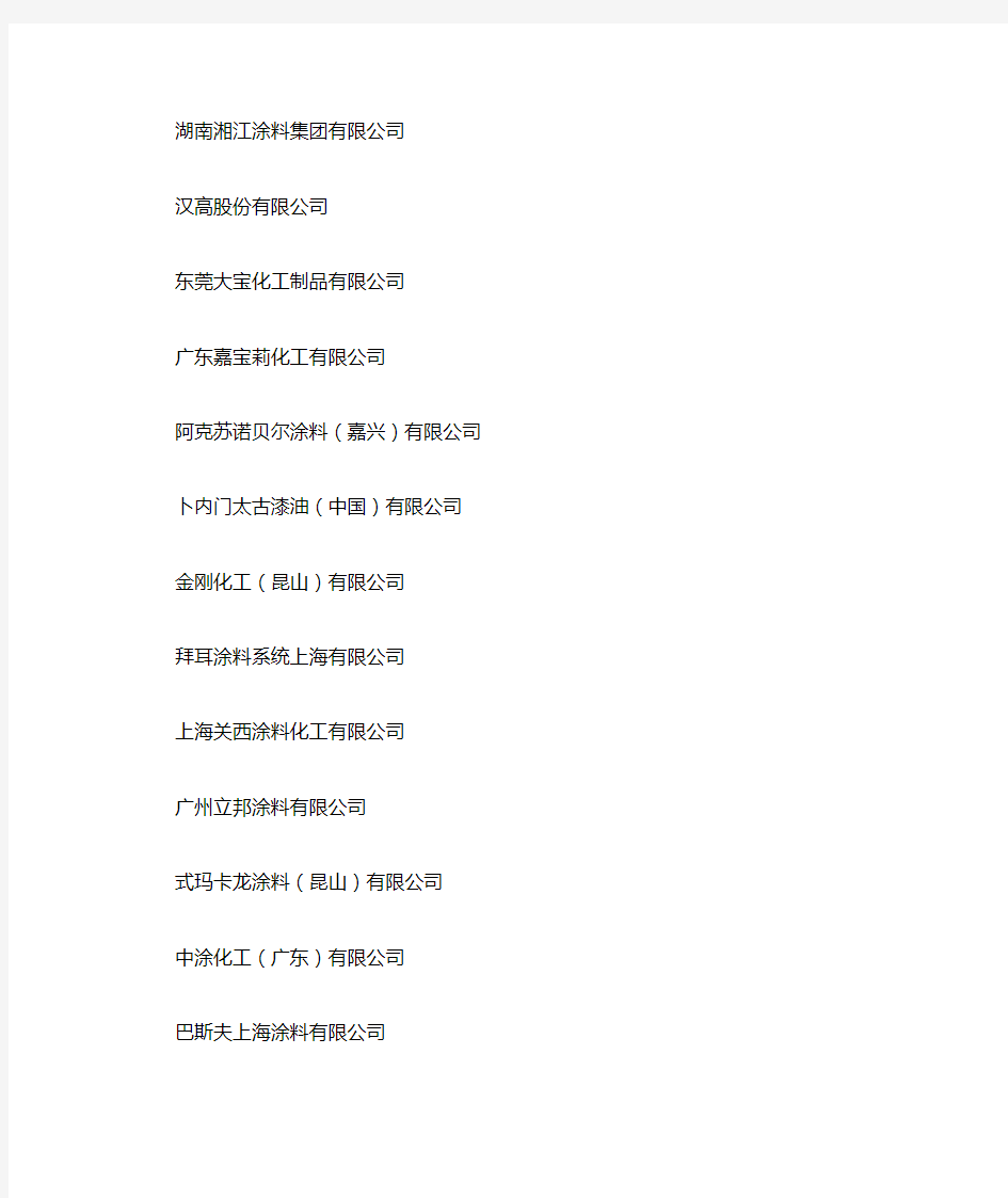 中国涂料百强企业名单