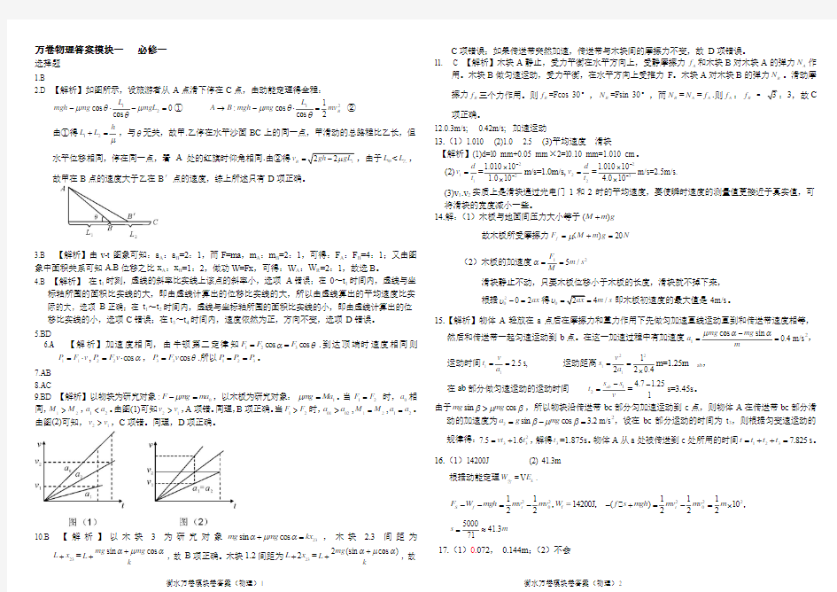 2014年衡水万卷物理模块答案