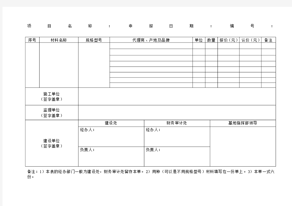 材料认质认价确认单