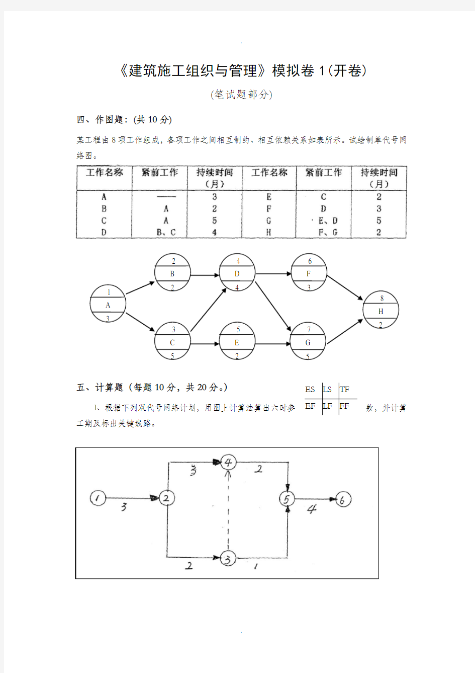 建筑施工组织与管理计算题