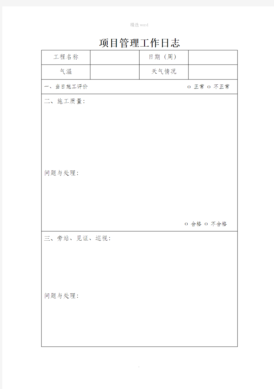 项目经理管理工作日志