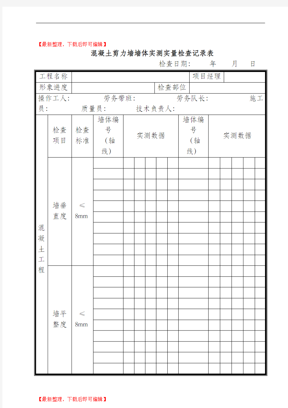 某建筑施工单位实测实量表格(完整资料).doc