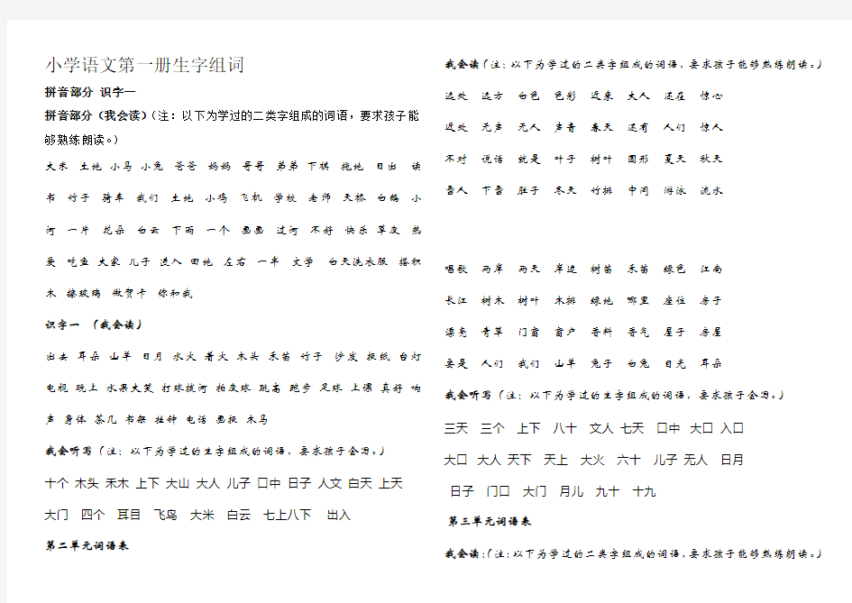 小学语文第一册生字组词汇总