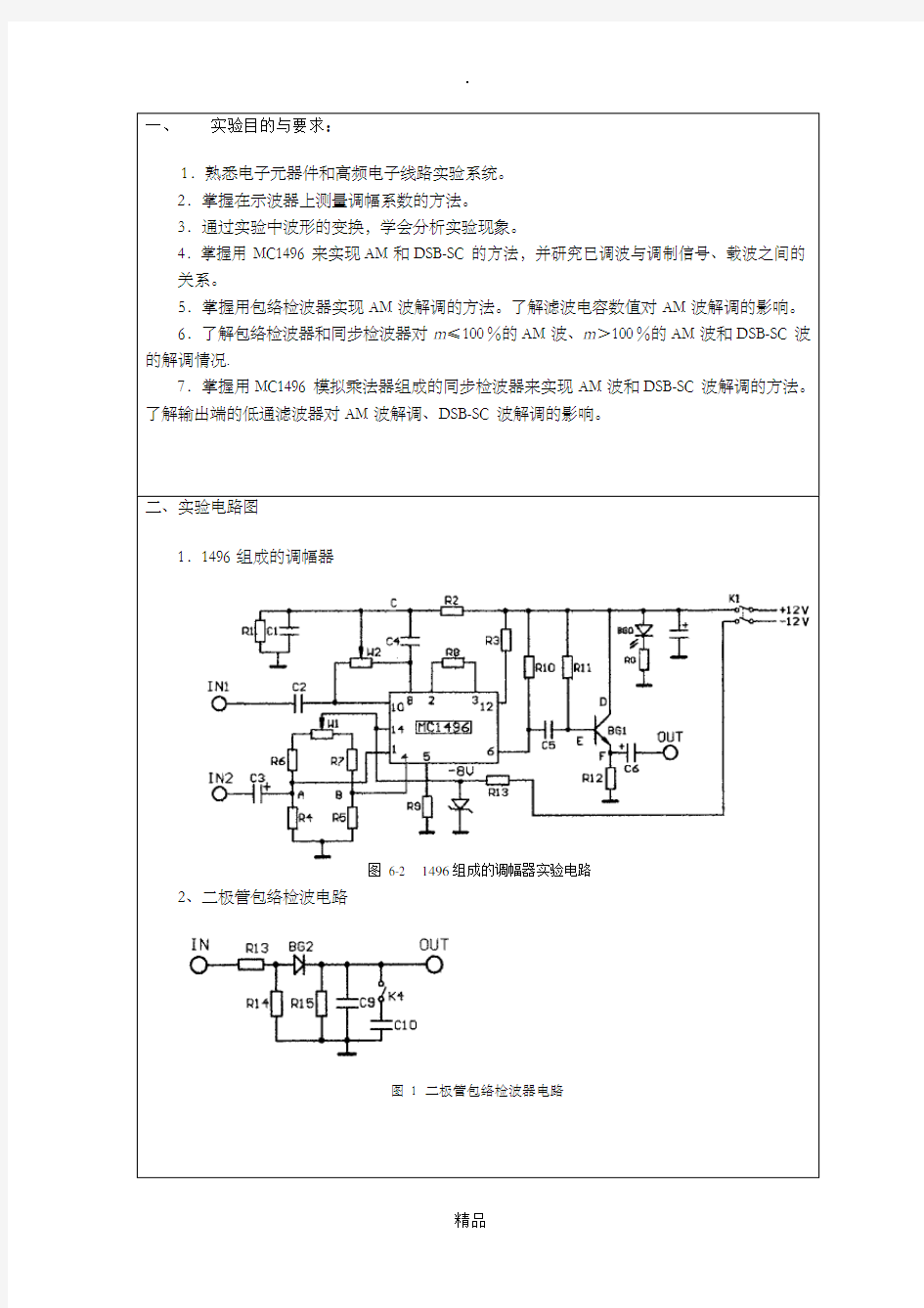 振幅调制器与振幅解调器实验报告