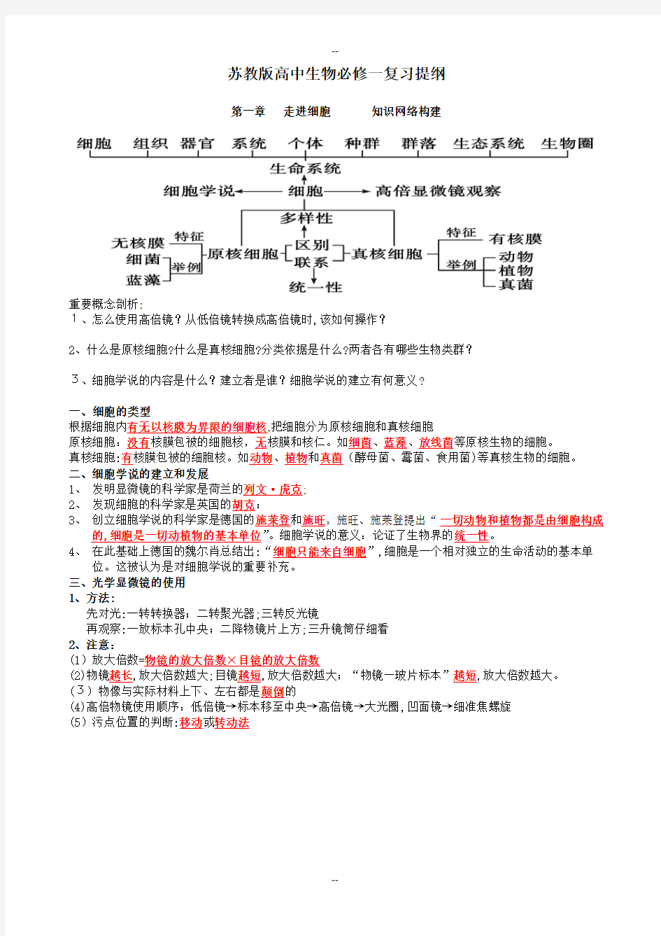 (最新)高中生物必修一分子与细胞-基础知识点